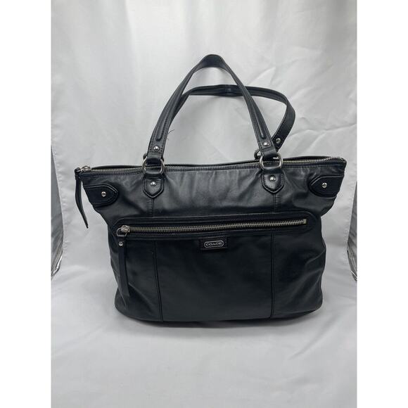Vintage Coach Daisy Emma F23973 Black Leather Shoulder Bag Tote 16"x12" - Picture 1 of 16